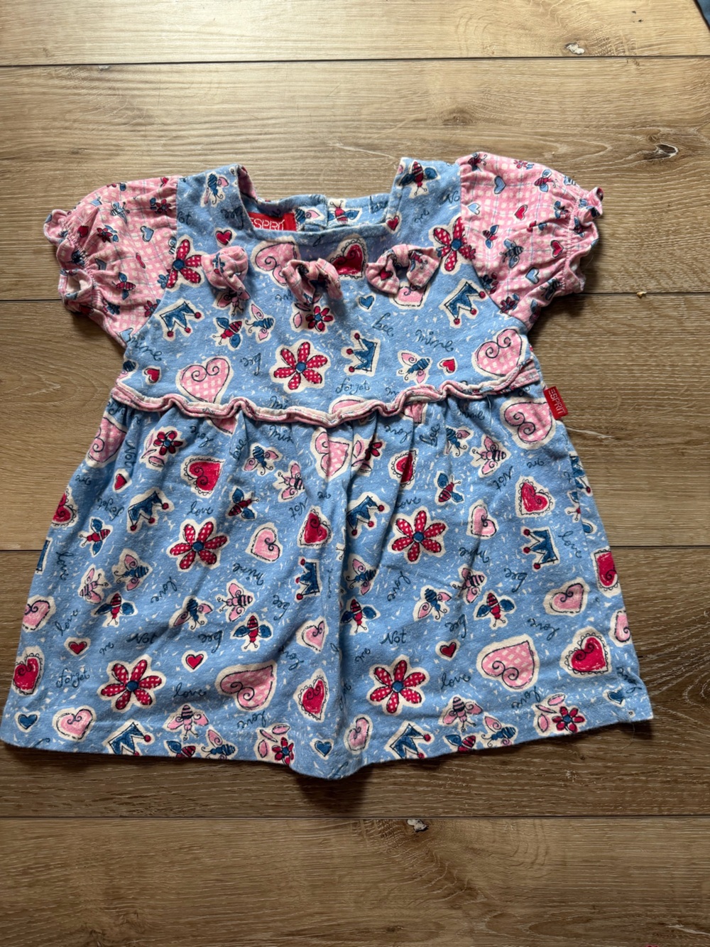 Vintage 90s Esprit Girls Puff Sleeve Heart Bow Dress